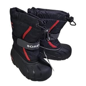 Sorel Kids Flurry Winter Waterproof Snow Boots Black Red Kids Toddler Size 8 NEW